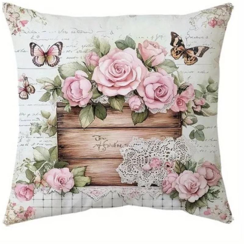 Vintage Floral Boho Farmhouse Pillow Covers Pink Roses Daisies Hydrangeas Decorative Cushion Covers For Sofa Bedroom Home Decor