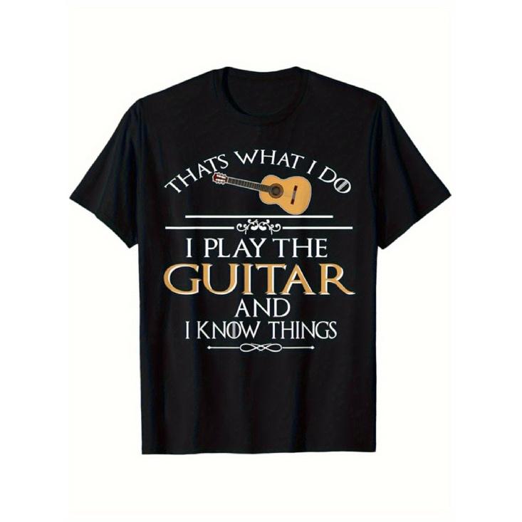 Men'S Funny Music Lover Guitar T-Shirt - 180gsm Heavyweight Cotton Soft Vintage Tee with "That'S What I Do I Play the Guitar & Know Things" Saying &