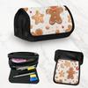 Large Capacity Gingerbread for & Cookie Print Flip-Top Pencil Case - Christmas & Office Organizer with Gingerbread Cookie Design (Stars, Icing Dots),