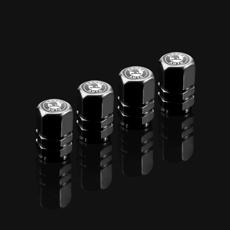 HFB4 4Pcs Car Tire Valve Caps Metal Dustproof Wheel Stem Cover For Skoda Yeti Kamiq Kodiaq Karoq Octavia Fabia Rapid Vrs Mk3 Superb