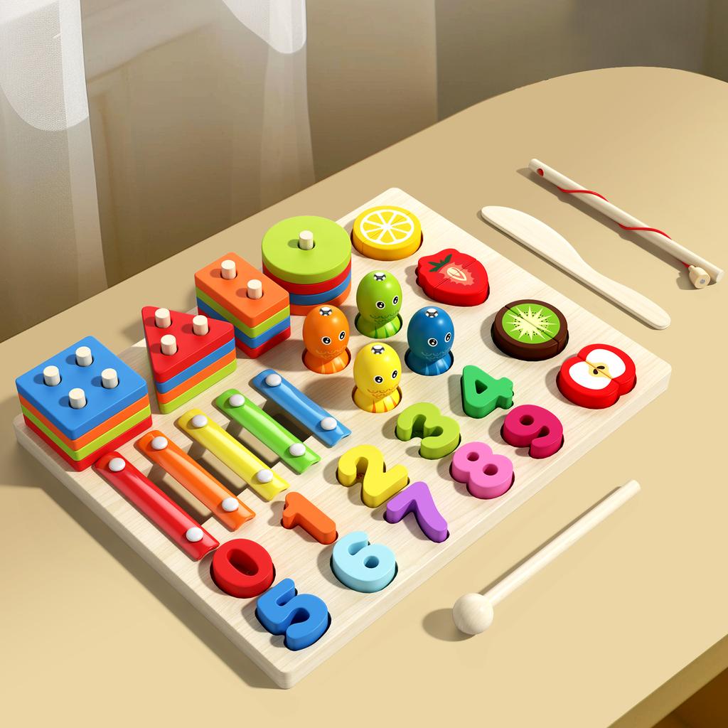 Montessori Kids Wooden Sorting Stacking Toys Shape Color Colorful Block Educational Learning Toys for Boys Girls Birthday Gift