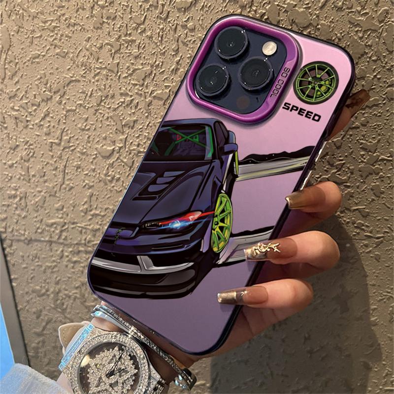 

Модный противоударный чехол для телефона с принтом автомобиля для iPhone 13 14 11 12 15 16 Pro Max 7 8 Plus X XR XS Цветной серебристый IMD жесткий чехол iPhone 7 8 Plus