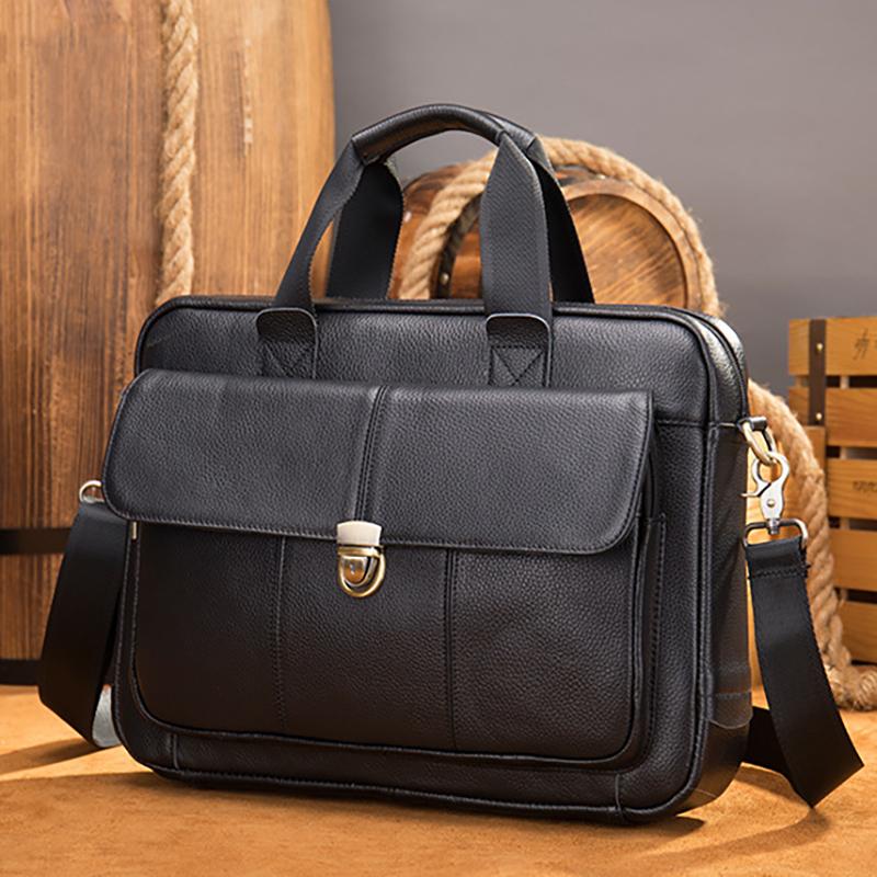 New Men's Briefcase Casual Vintage Genuine Leather Handbag Large-Capacity Business Laptop Bag Crossbody Bag