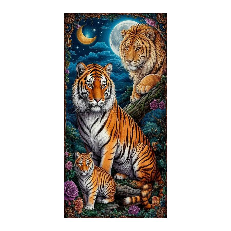 Moon Sea Waves Tigers Large Size Diamond Painting Forest Wild Animals Diy Full Drill Rhinestone Embroidery Mosaic Cross Stitch Kits Wall Decor