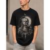 Men's Gothic Skull & Maiden Graphic Tee, Soft Cotton Short Sleeve Crew Neck, Dark Fantasy Art Print for Streetwear Casual Daily Wear