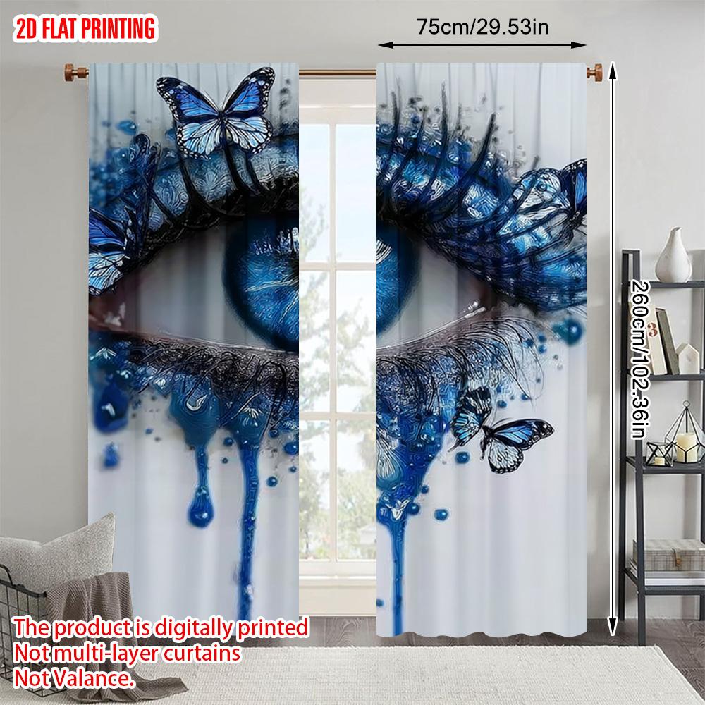 2pcs   Plane Printing Curtains Beautiful Eyes 100% Polyester (without Rod) Holiday Ldeal for Bedroom & Various Living Spaces