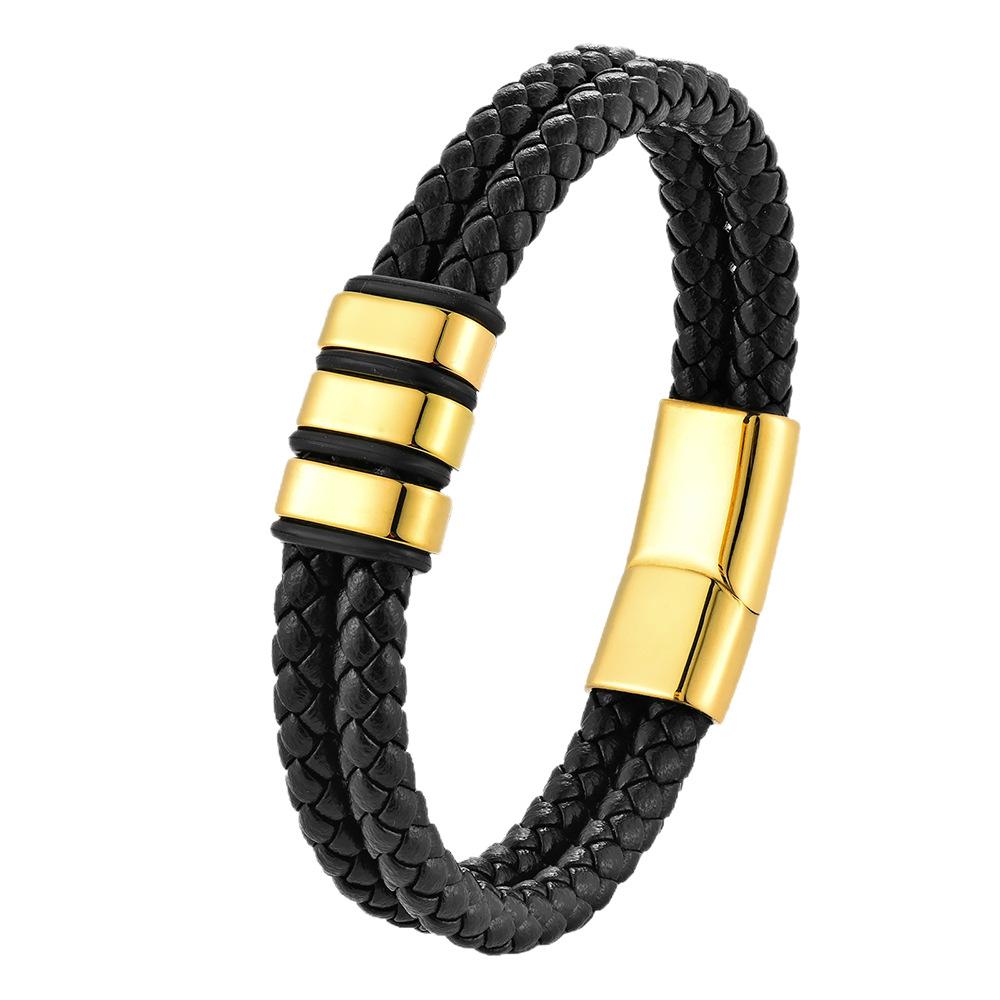 Mens Black Leather Braided Bracelet DIY Cuff Personalized Handmade Jewelry Trendy Accessory