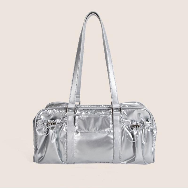 

Нейлоновая сумка-тоут в корейском стиле, легкая, повседневная, для фитнеса, спорта, активного отдыха, путешествий, сумка-багет, ручная, на плечо, подмышку серебряный