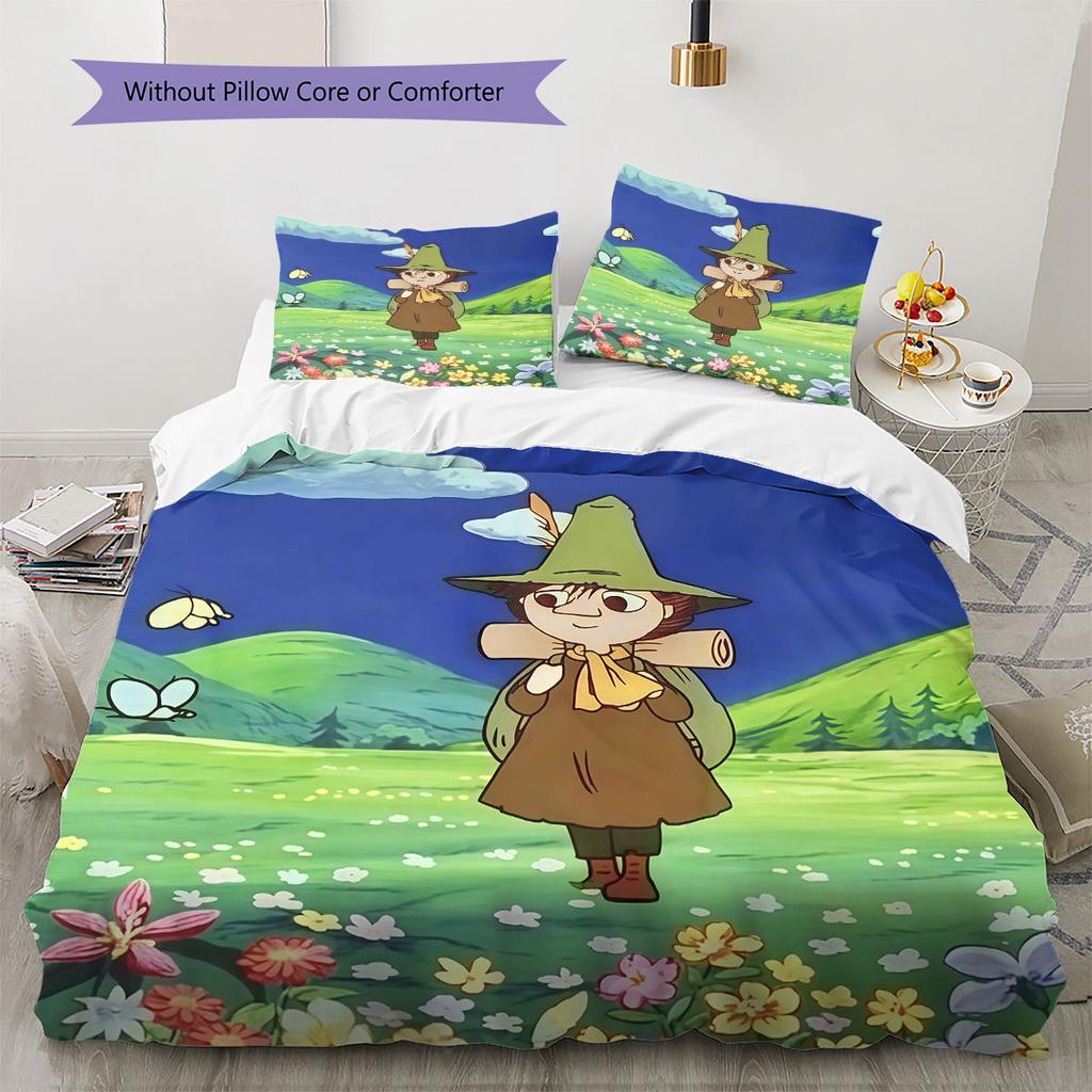 Snufkin Kunstmuster Bettwäsche Heimdekoration Geburtstagsgeschenk ( 1 Bettbezug + 2 Kissenbezüge, ohne Füllung),Fanartikel.