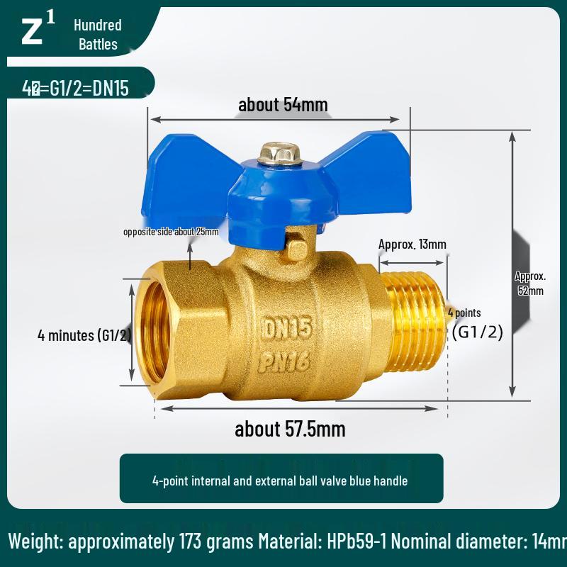 Adjustable Copper Ball Valve for Water Pipes, 2 to 6-Minute Flow Control, 4-Point Threaded Tap