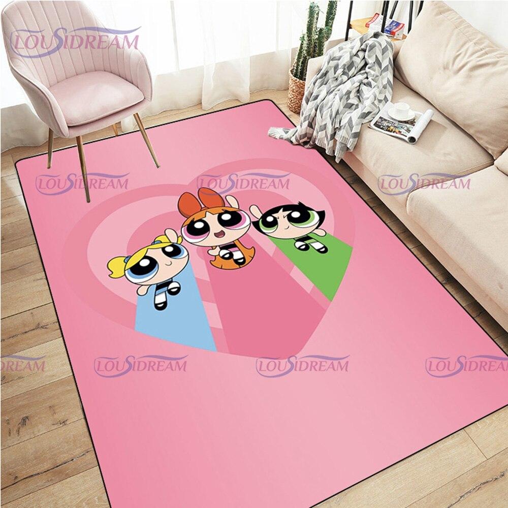 Alfombra de dibujos animados con estampado de Chicas Superpoderosas, decoración para sala de estar y dormitorio, alfombra antideslizante para baño, felpudo para suelo en el pasillo