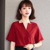 Rotes kurzärmeliges Chiffonhemd für Damen im Sommer im neuen Stil, modisches V-Ausschnitt-Oberteil