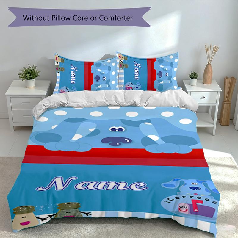 3pcs Custom Name Blue's Clues Set,Includes 1 Duvet Cover and 2 Pillowcases,All-season Bedroom Decor