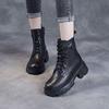 Leather Single Boots Autumn and Winter Velvet Versatile Soft-soled Martin Boots High Heel Small Boots Boots Women