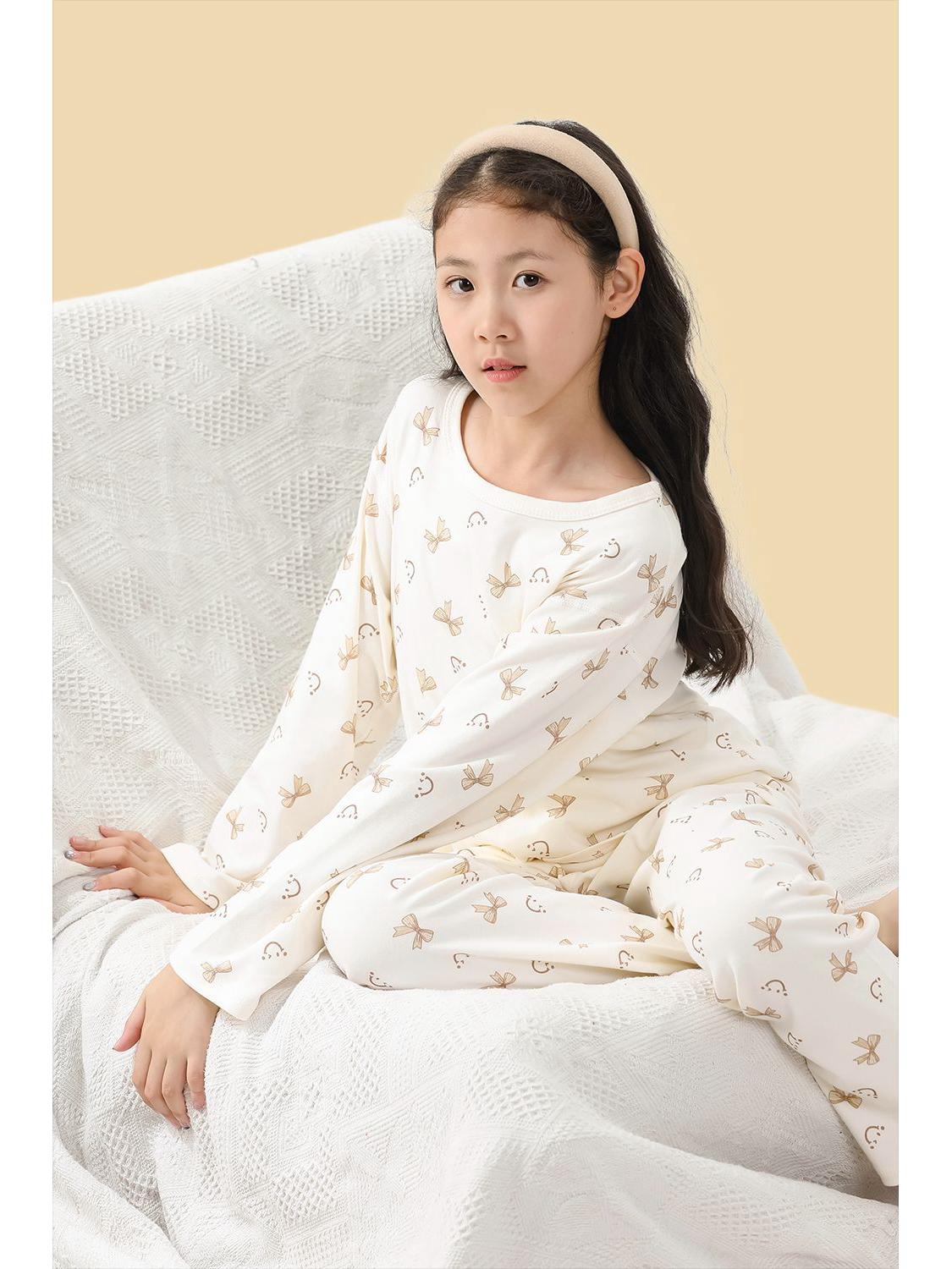 

Детский пижамный комплект из хлопка без косточек - с длинными рукавами для мальчиков и девочек, идеально подходит для весны и осени 120cm