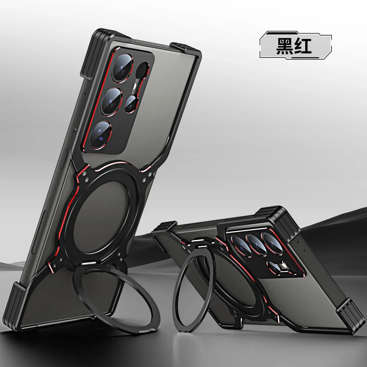 

Роскошный металлический магнитный чехол для телефона Magsafe Charge для Samsung Galaxy S24Ultra S24U из алюминиевого сплава с выемкой и подставкой For Samsung S24Ultra