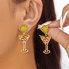 Stylish Wine Glass Earrings Featuring Lemon Charm And Crystals For Women Girls