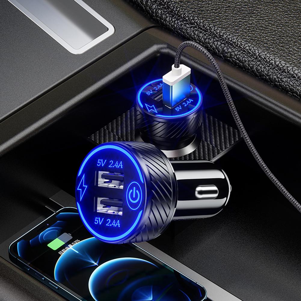 Dual USB Car Charger Adapter with Blue LED Touch Switch Cigar Lighter Socket 4.8A Charging Adapter for Huawei Xiaomi Pad