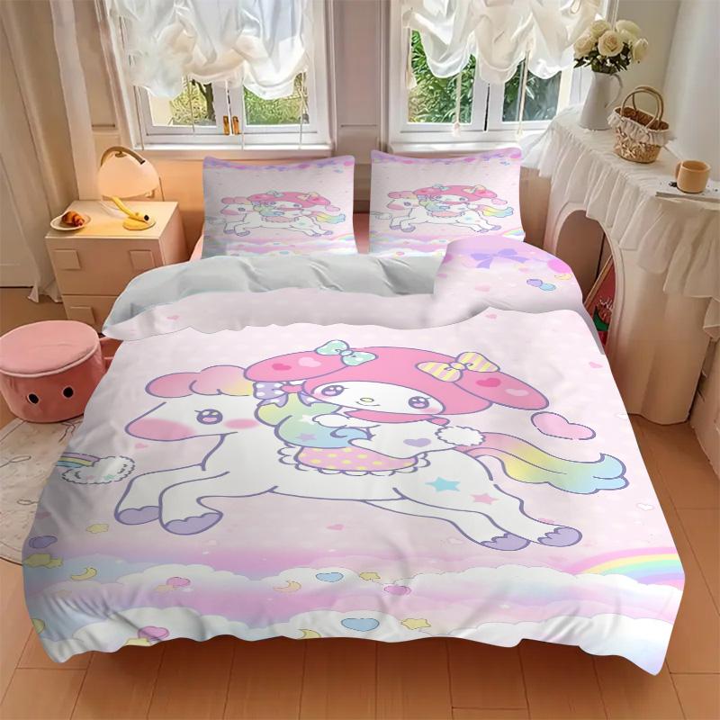 Melody Unicorn Print 3Pcs Bedding Setduvet Cover With 2 Bedropillowcase Home Birthday Gift