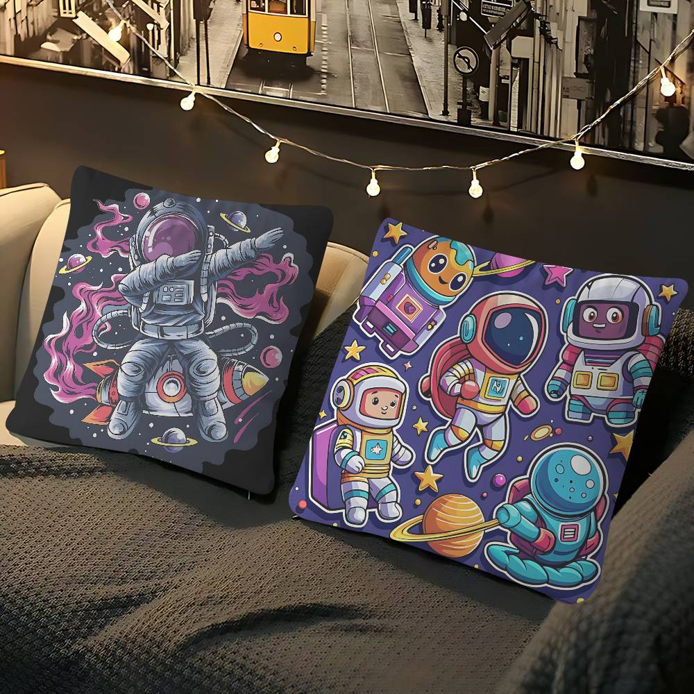 Cartoon R-Rocket AstronautS Pillow Case Removable Washable Cushion Cover – All-Season Soft Linen