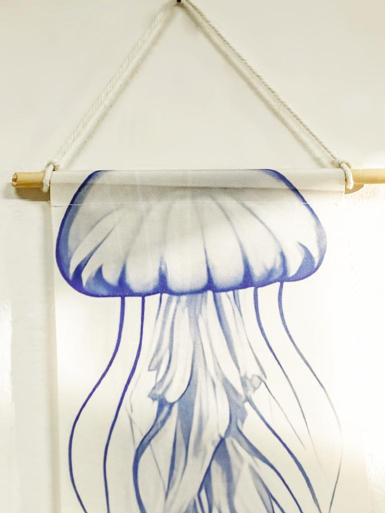 Boho Jellyfish Tapestry Wall Hanging Nautical Style Macrame Tapestries Decor with Tassels Wall Decorations for Home Bedroom Gift