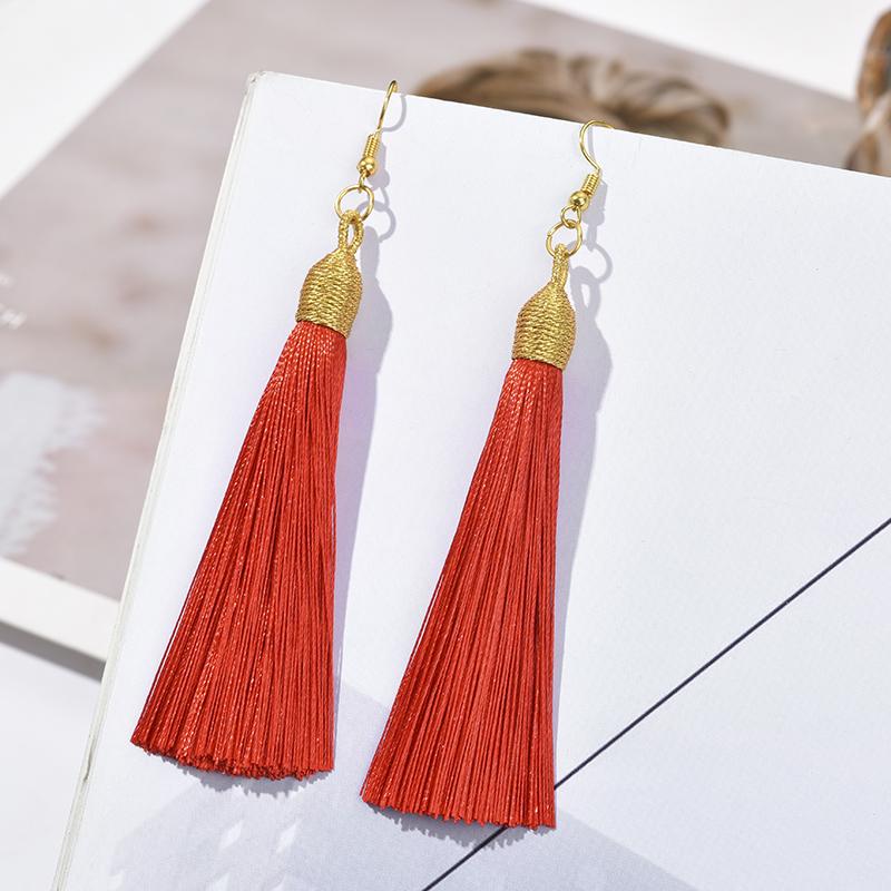 Fashion Tassel Earrings Women Silk Fabric Gold Color Rope Wrap Fringe Long Drop Dangle Earings For Girls Bohemia Wedding Jewelry