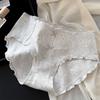 Women Pure Cotton Lace Mid Waist Antibacterial Solid Brief Underwear For Ladies