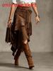 Polyester Aline Midi Skirt With Wrinkle Texture For Casual Travel And Dating