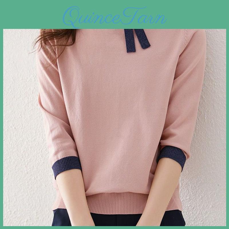 With Silver Outfit Spring Contrasting Onion Design Asymmetric Knitted Shirt With Seven Inch Sleeve Hooded Head For Women