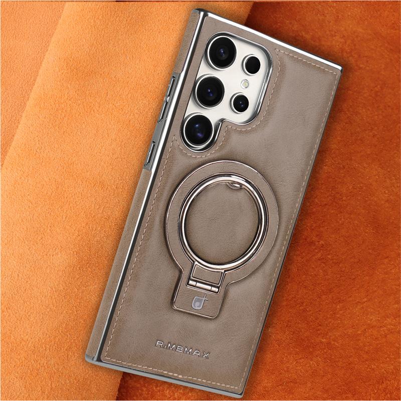

Luxury Business Leather Magnetic Ring Holder Phone Case For Samsung Galaxy S25 Ultra S25Plus S24 S23 Magsafe Wireless Charging Galaxy S23+ хакі
