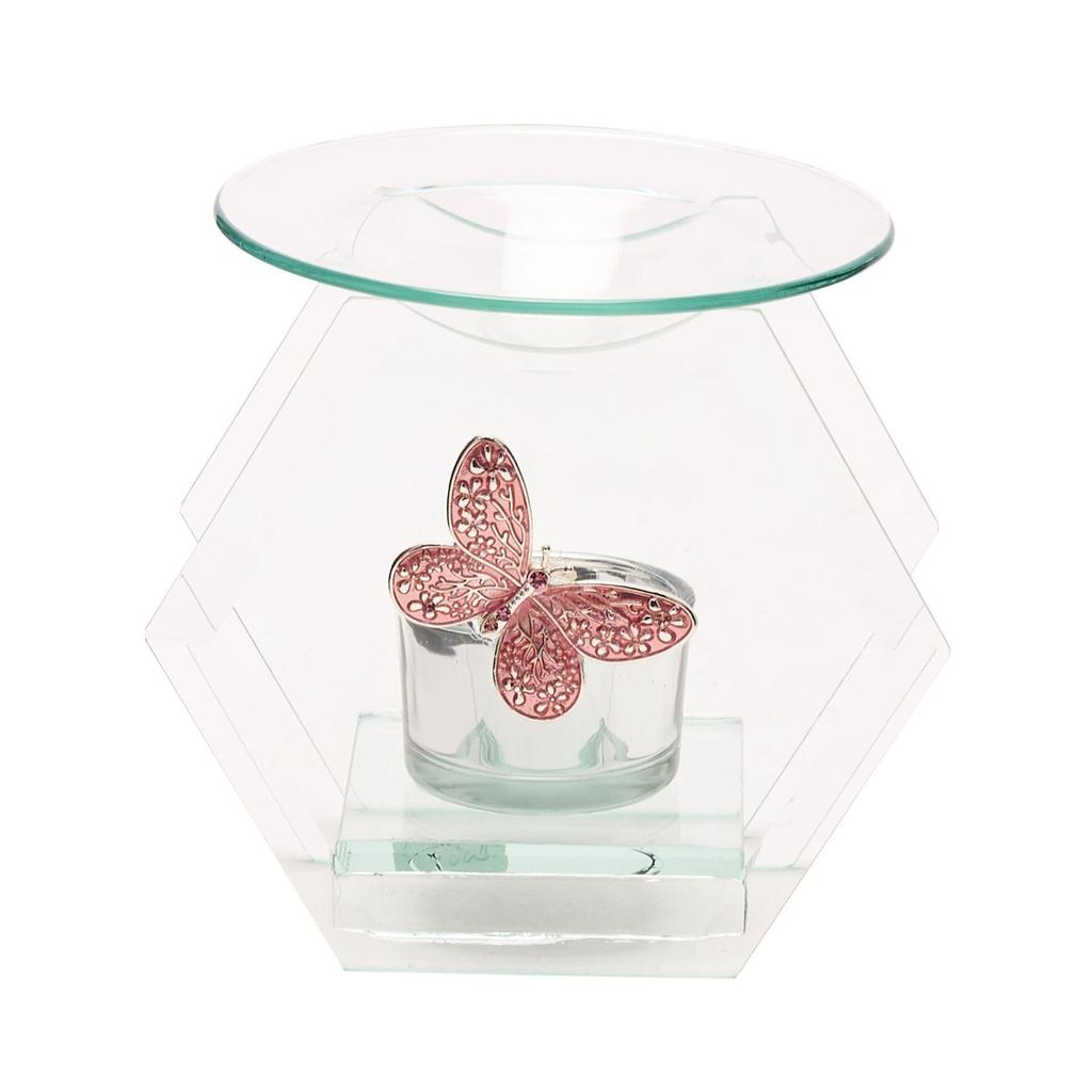 Sophia Pink Butterfly Glass Oil Burner