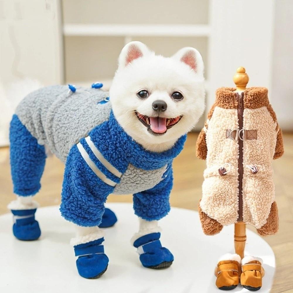Thickened Winter Dog Clothes Double-Sided Velvet Warm Pet Zipper Clothing Color Blocking Comfortable Plush Dog Jumpsuits Winter