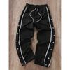 Pantalon de survêtement à rayures rétro avec badge imprimé lettre pour homme - Coupe ample droite - Streetwear - Pantalon décontracté