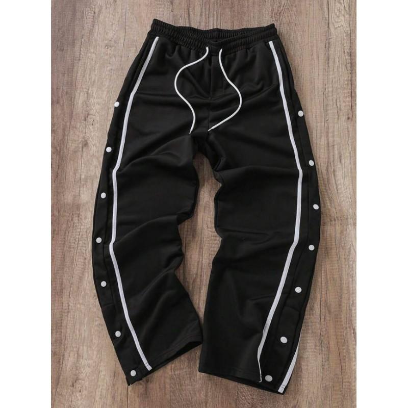 Pantalon de survêtement à rayures rétro avec badge imprimé lettre pour homme - Coupe ample droite - Streetwear - Pantalon décontracté