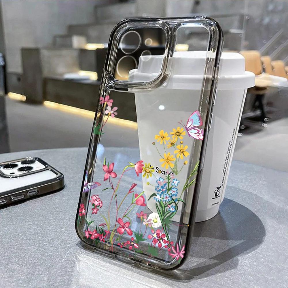 Fashion Flower Phone Case for iPhone 16 15 11 12 14 13 Pro Max Mini SE2 7 8 Plus Shockproof Transparent Silicone Shell Fundas