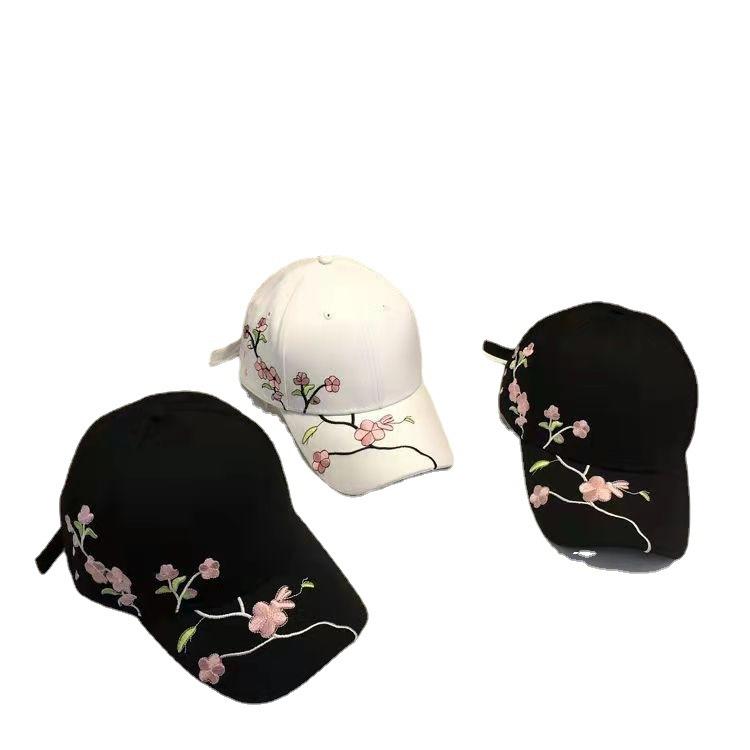 Retro Embroidery Sun Hat Large Head Size Plum Blossom Curved Brim Baseball Cap Unisex Outdoor Dad Hat Trendy New Style