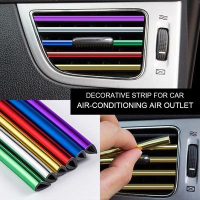 5 Pcs 20cm Car Styling Mouldings Air Outlet Trim Strip Auto Air Vent Grilles Rim Trim Cars Decoration Strips Chrome