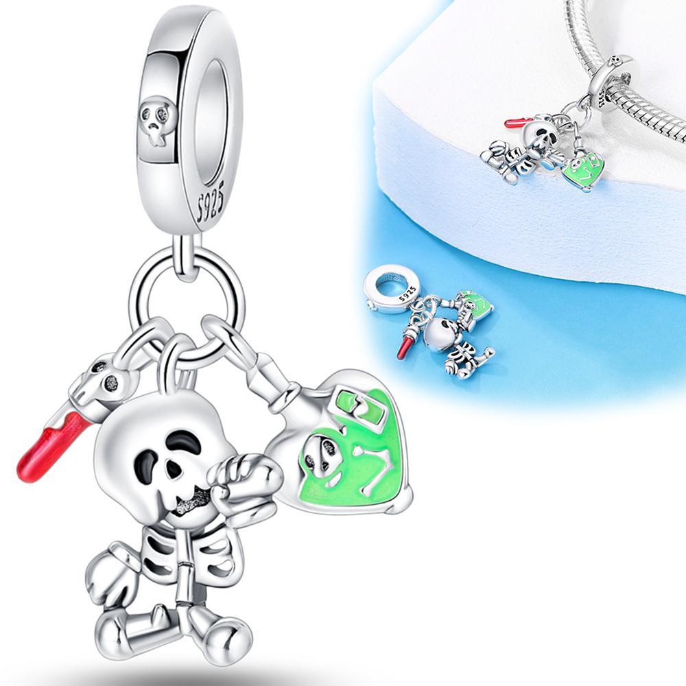 Charms Halloween Fantasy Festival Witch Ghost Skeleton Theme Beads Fit 925 Charm Bracelet Beads Jewelry Gifts for Women