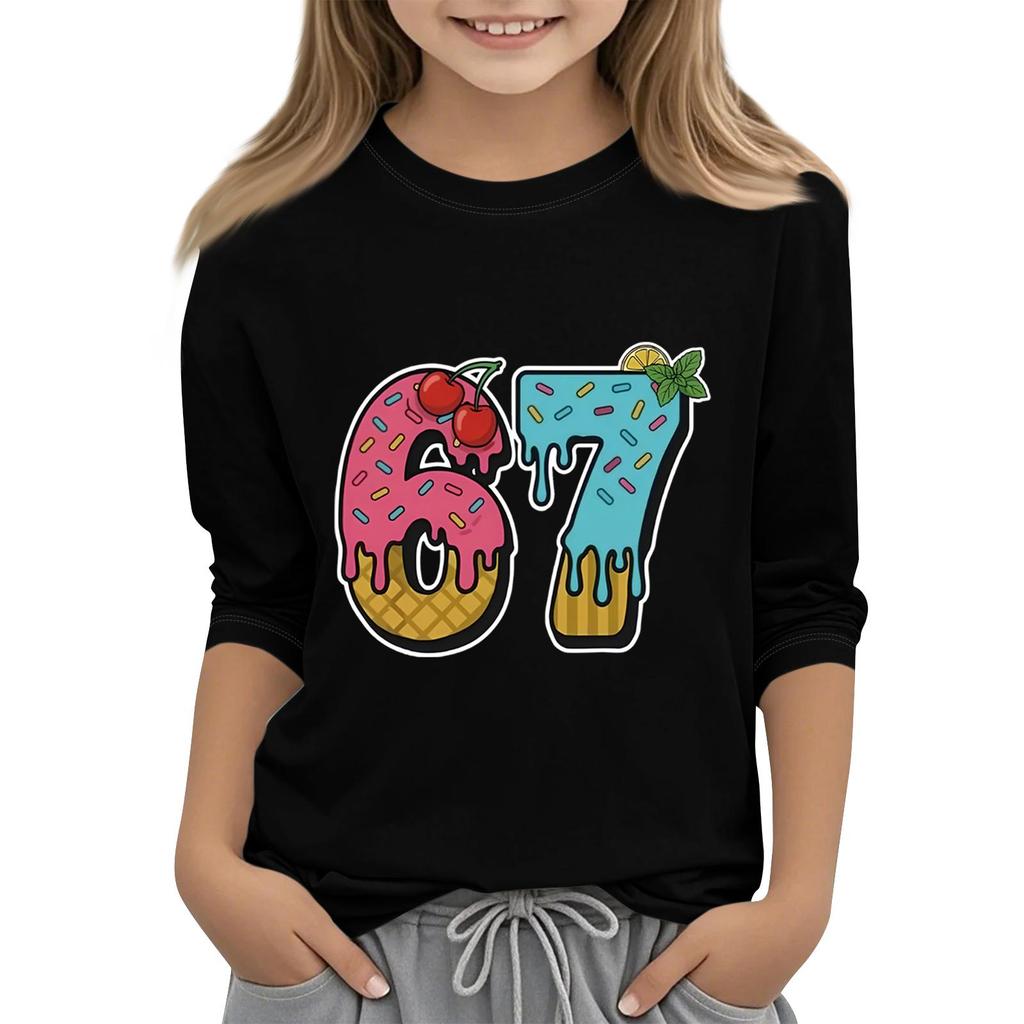 Moda dziecięca Koszulka z rękawem trzy czwarte z okrągłym dekoltem z nadrukiem Casualowa