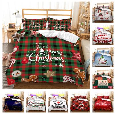 3D Frohes Neues Jahr Bettwäscheset Weihnachten Frohes Daunenbettbezug Kissenbezug 2/3tlg. King Queen Bett Luxus Heimtextil Bettbezugset Geschenk