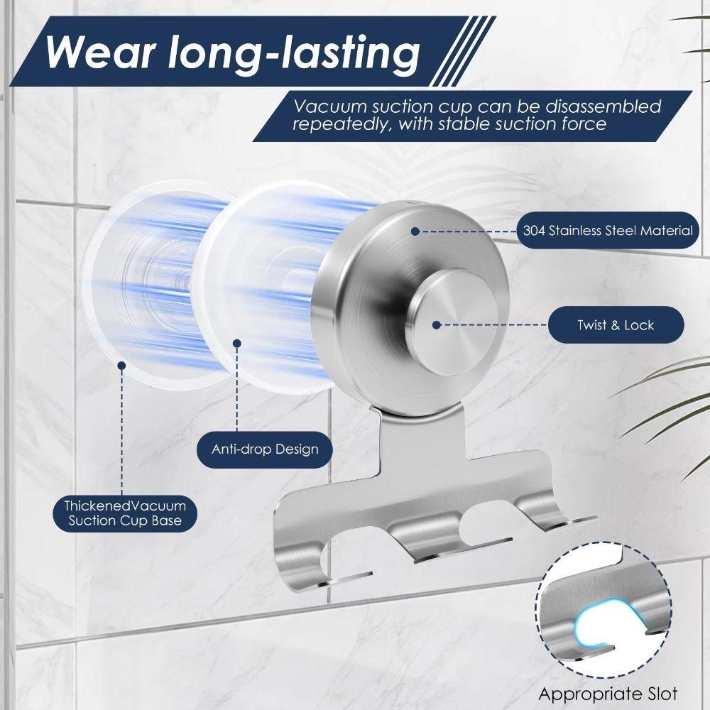 304 Stainless Steel Suction Cup Shaver Holder Shower Razor Hooks  For Bathrobes