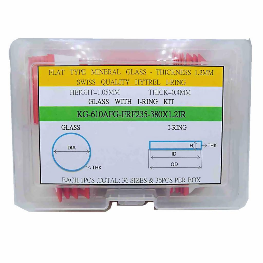 Watch Crystal Mineral Glass 1.2mm Watch Glass Smartwatch Replacement Lens Flat Mirror Glass With Waterproof Ring Assortment