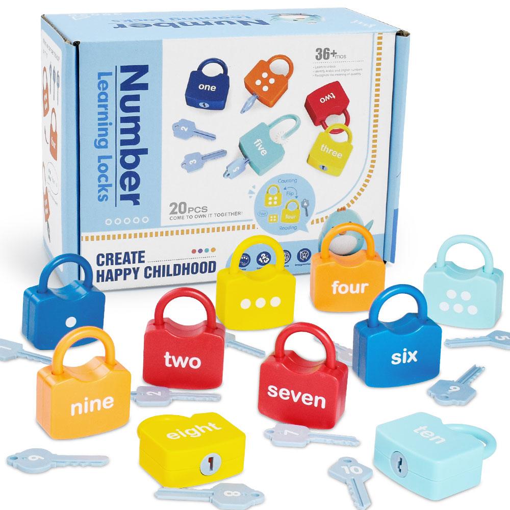 10PCS Kids Alphabet Lock Key Toy Set Car Locks Montessori Educational Number Matching Homeschool Math Toys Baby Word Cognition