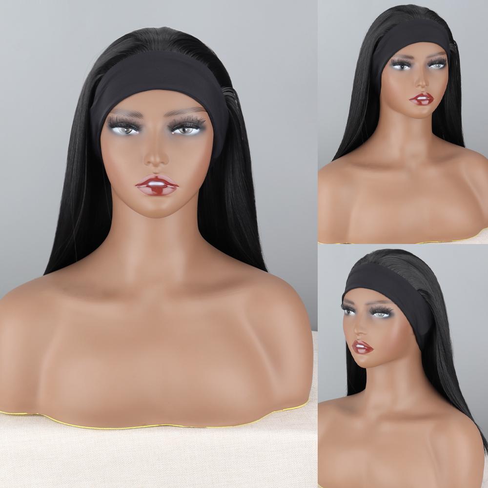 

MISSQUEEN женский длинный прямой черный парик с повязкой на голову из синтетического волокна, натуральный черный прямой парик, афро, косплей, повседневная одежда