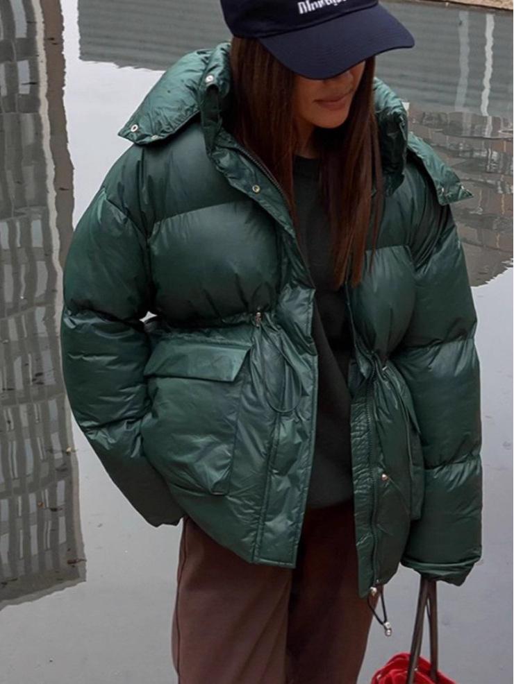 Available Now: 2024 Winter Deep Red Zipper Cotton Jacket with Stand-up Collar - European & American Style Warm Coat.