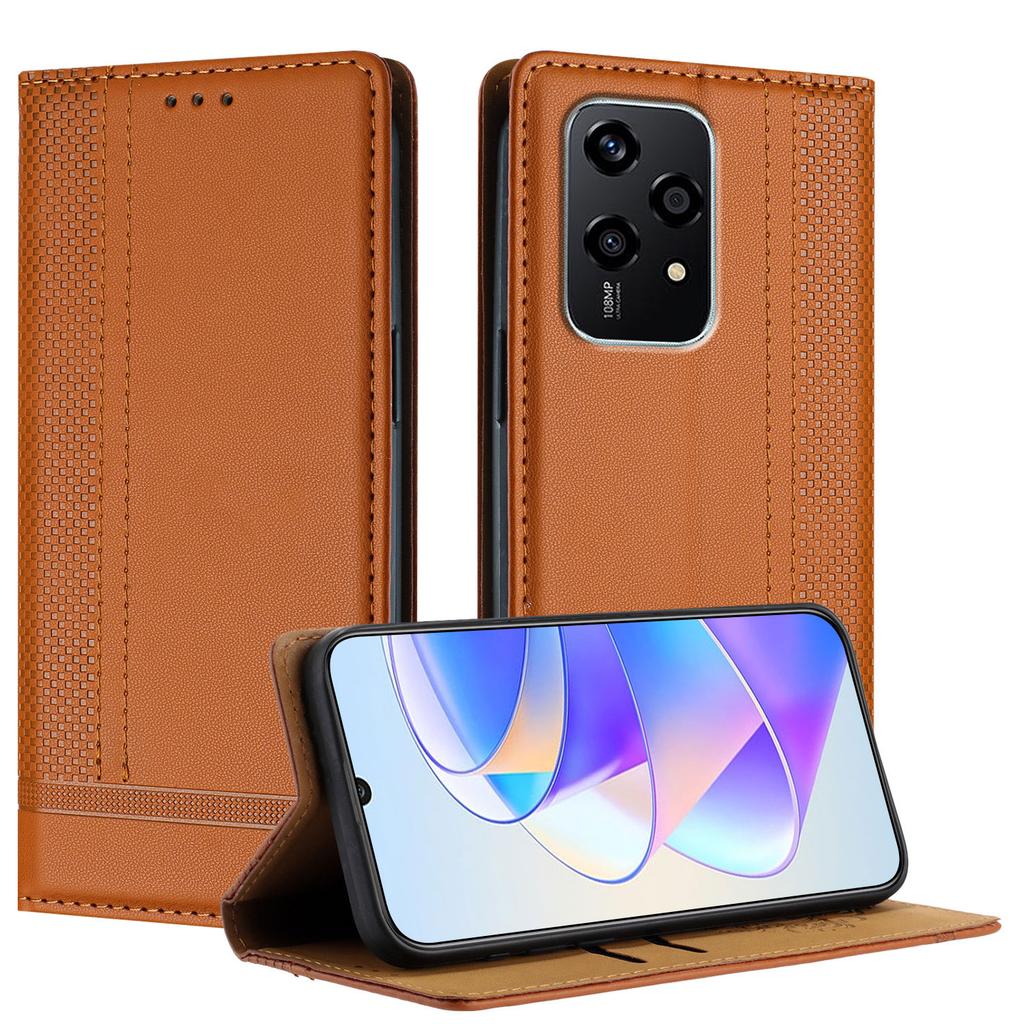 For Honor 200 Lite Case L-Shaped Grid Pattern Leather Stand Phone Cover with Card Slots