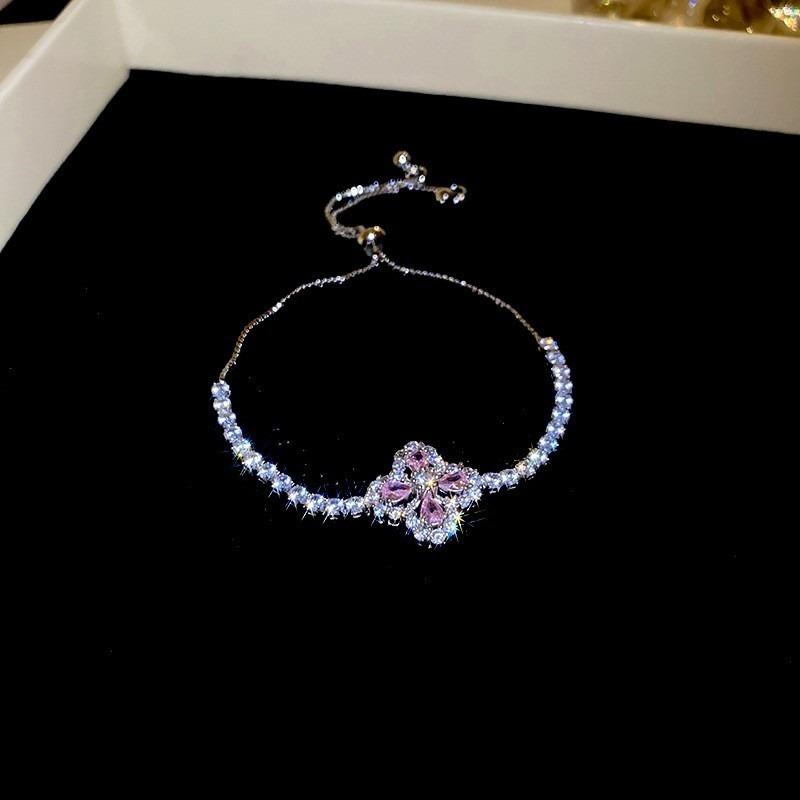 Zircon rhombus flower hollow adjustable bracelet Korean niche exquisite bracelet temperament versatile fashion jewelry women