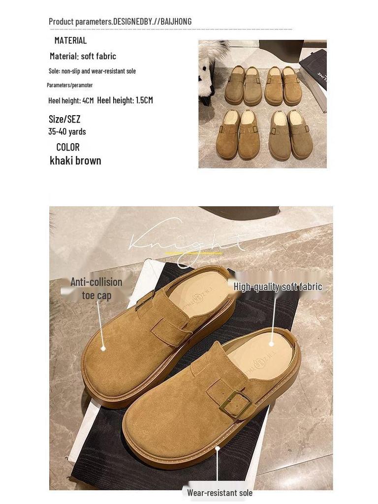 Women's 2024 Autumn Thick-Soled Closed-Toe Height-Increasing Outdoor Slip-On Casual Slippers