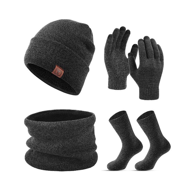 Winter Hat Scarf Gloves Socks Warm Four Piece Set Thickened Wool Socks Knitted Cold Proof Set