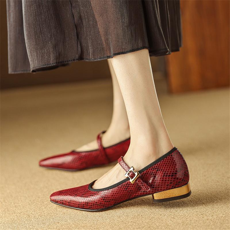 Fashion New Spring/autumn Genuine Leather Women Shoes Square Toe Shoes for Women Fashion Serpentine Mary Jane Shoes Low Heel Women Pumps